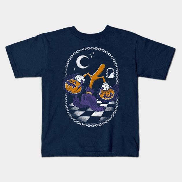 Witches Broom & Pumpkins - Goth Halloween Design Kids T-Shirt by Nemons